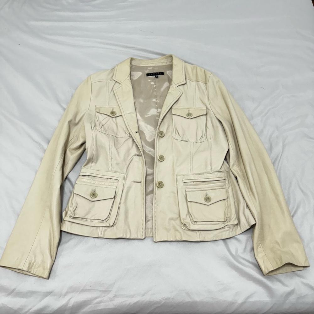 Theory beige Leather biker jacket Style Irene L
